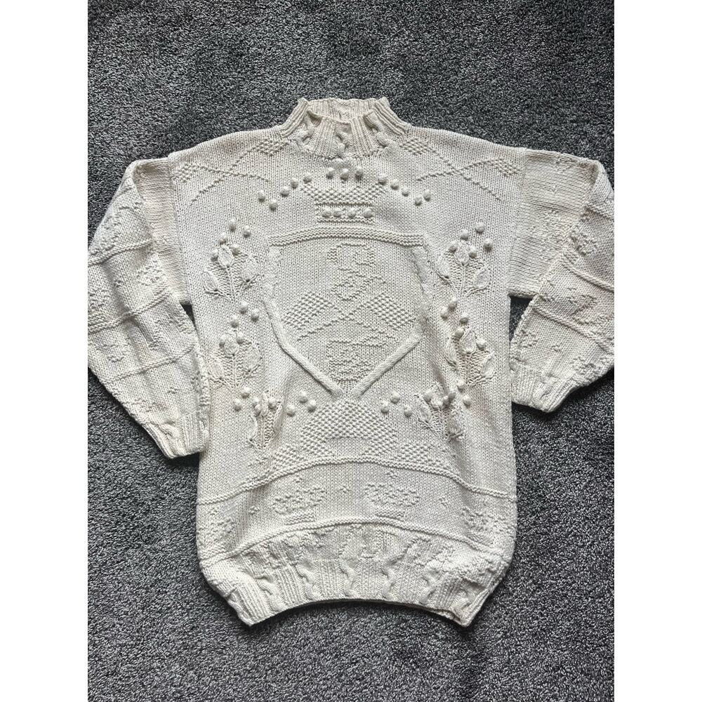Cape Isle Knitters Sweater Tunic Womens Small Pullover Turtleneck VTG Ivory Z3
